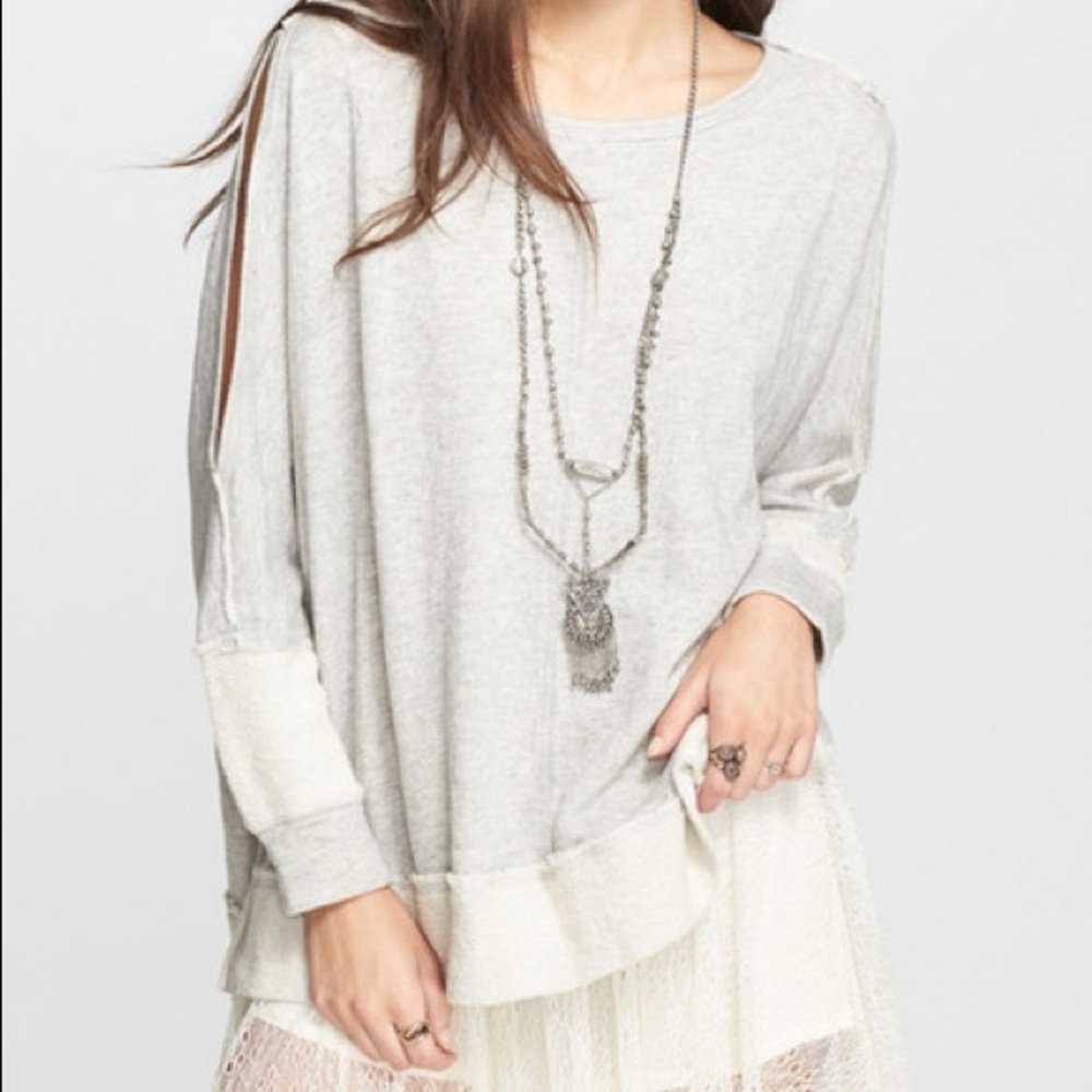 NWT Free People Grey Cold Shoulder Pullover